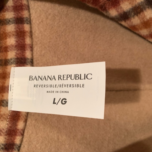 NWT Banana Republic Reversible Coat: Brown Plaid & Camel, Open, Tie Belt, Large - Picture 7 of 16